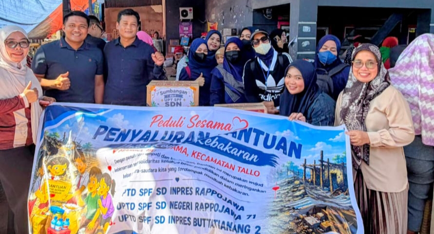 Kepala SD. Negeri Rappojawa No 71 Makassar, Koordinir Bantuan Untuk Korban Kebakaran Marbo.